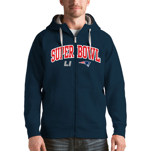 New England Patriots Antigua Super Bowl LI Bound Victory Full-Zip Hoodie - Navy